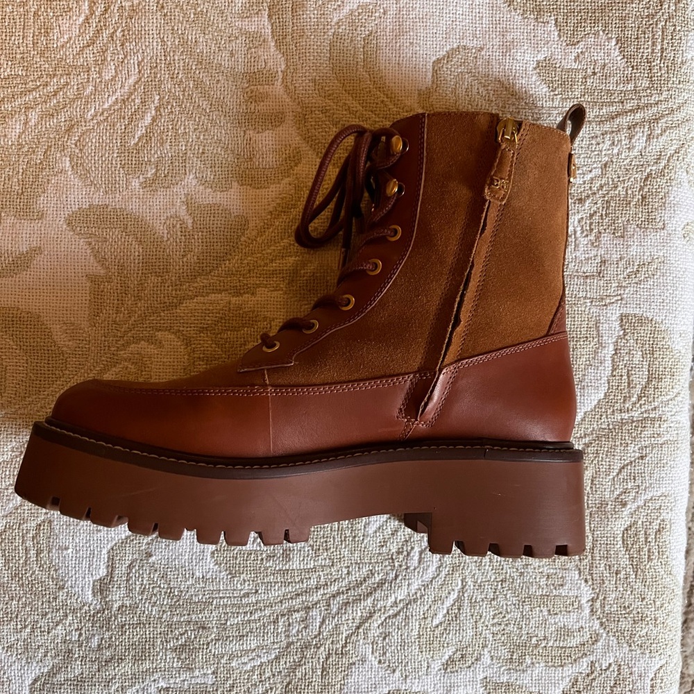 Sam Edelman Elliot combat boot Brown Lace-Up and side zip platform Lug Boots. - Picture 4 of 14